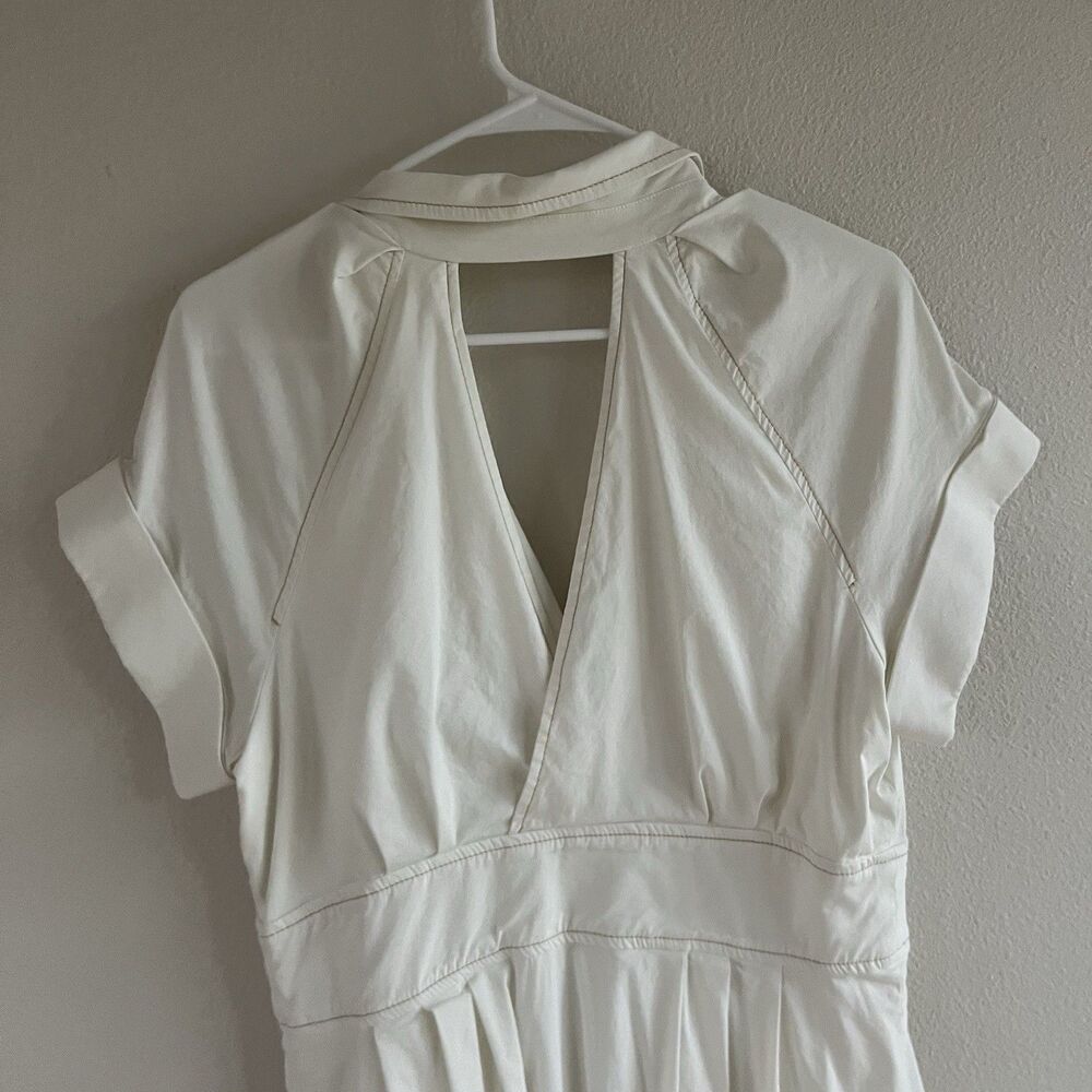 Maeve Anthropologie Poplin‎ Shirt Dress Women’s 14 Midi White Collared V Neck - Picture 11 of 14